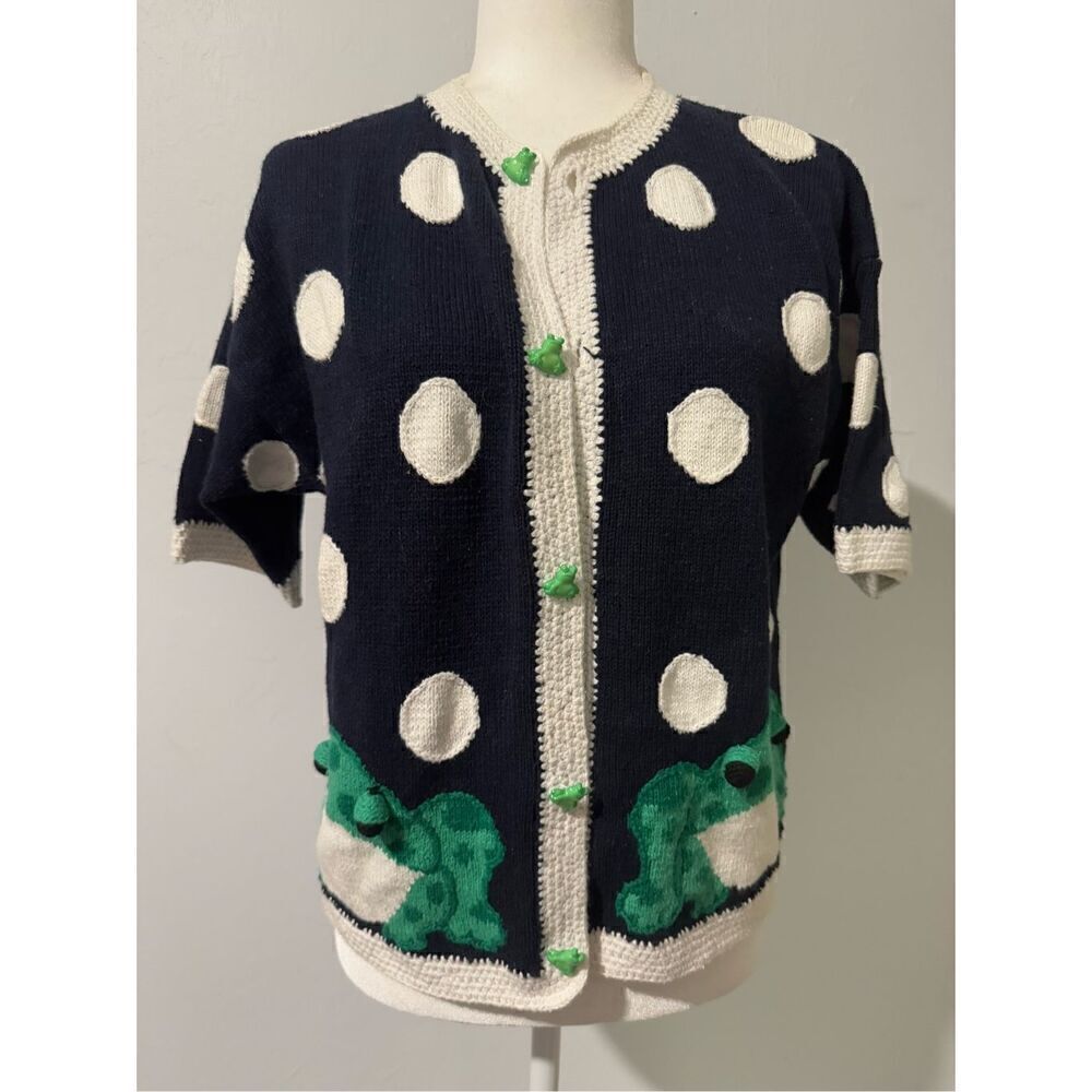 Bellepoint Knit top frog polka dots print S short sleeve frog buttons